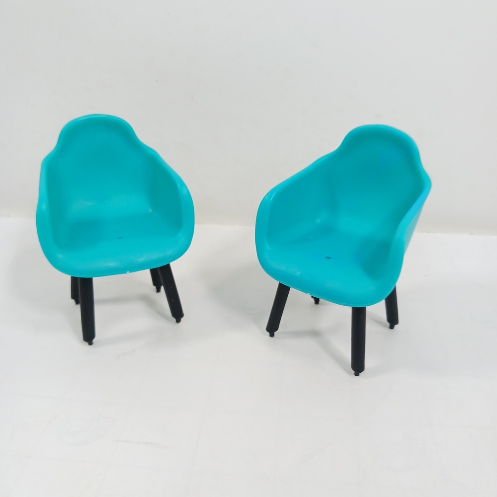 Miniature Teal Blue Mid Century Modern Armchairs Dollhouse Furniture Set of 2